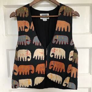 VTG Soho Compagnie Elephant Applique Sleeveless Vest Boho Artsy 90s Langenlook S
